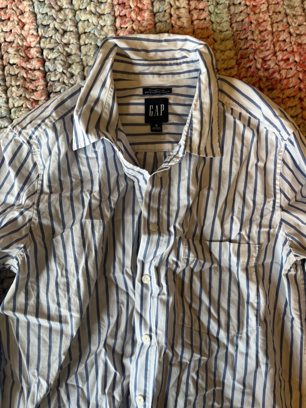 GAP Blue and White Stripe Button-Up Shirt